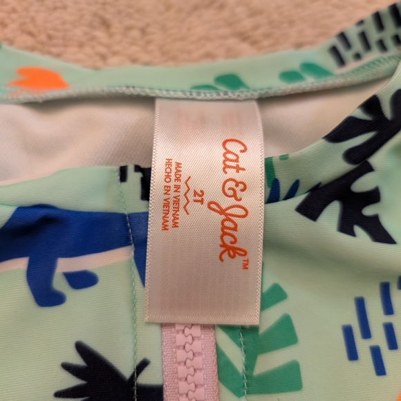 Cat & Jack Dinosaur Print Kids Swimwear - Rash Guard One Piece Swimsuit 2T - Picture 3 of 3